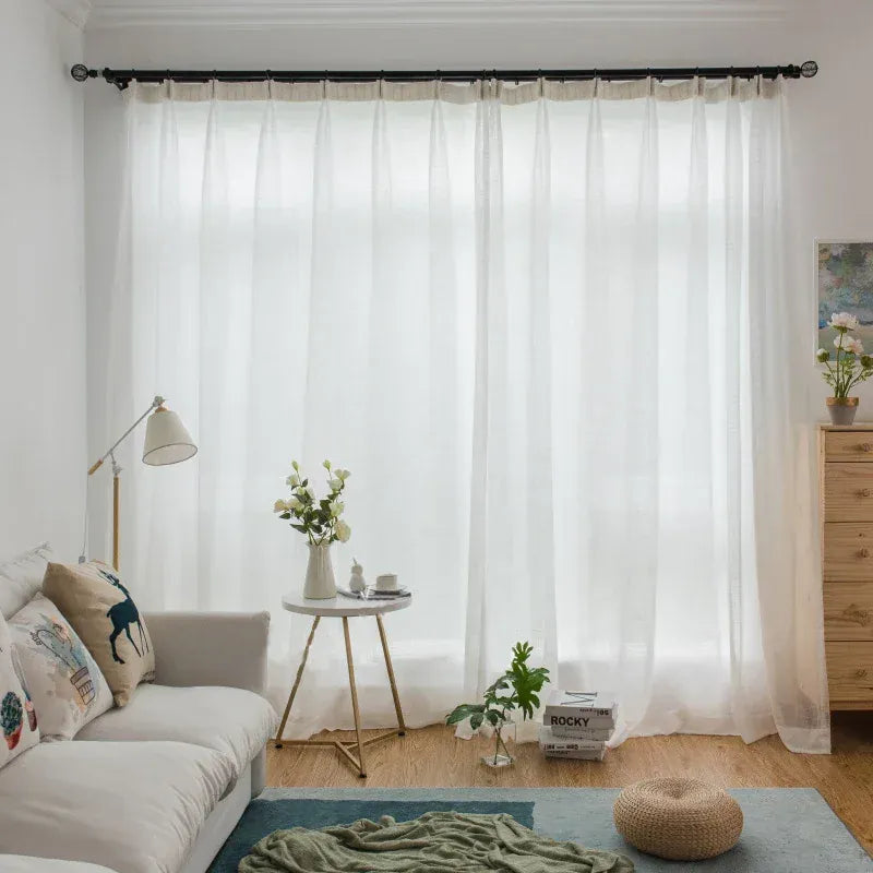 White Sheer / W100xH260cm 1Piece / Grommets Top Voilage Blanc Effet Lin – Rideaux Transparents pour Salon, Style Japandi / Farmhouse, Drapés Aériens