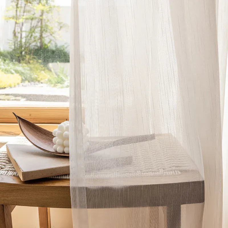 White / W150xL250cm / Grommet Habillage de Fenêtres Contemporain – Tulle Blanc à Rayures Élégantes pour Pièce de Vie