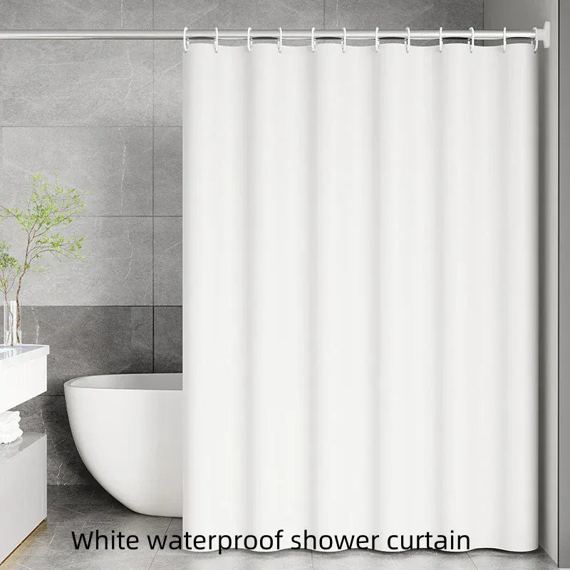 White / W240xH200CM / CHINA Rideau de Douche Uni Étanche – Polyester Anti-Moisissures Gris ou Beige avec Crochets Inclus