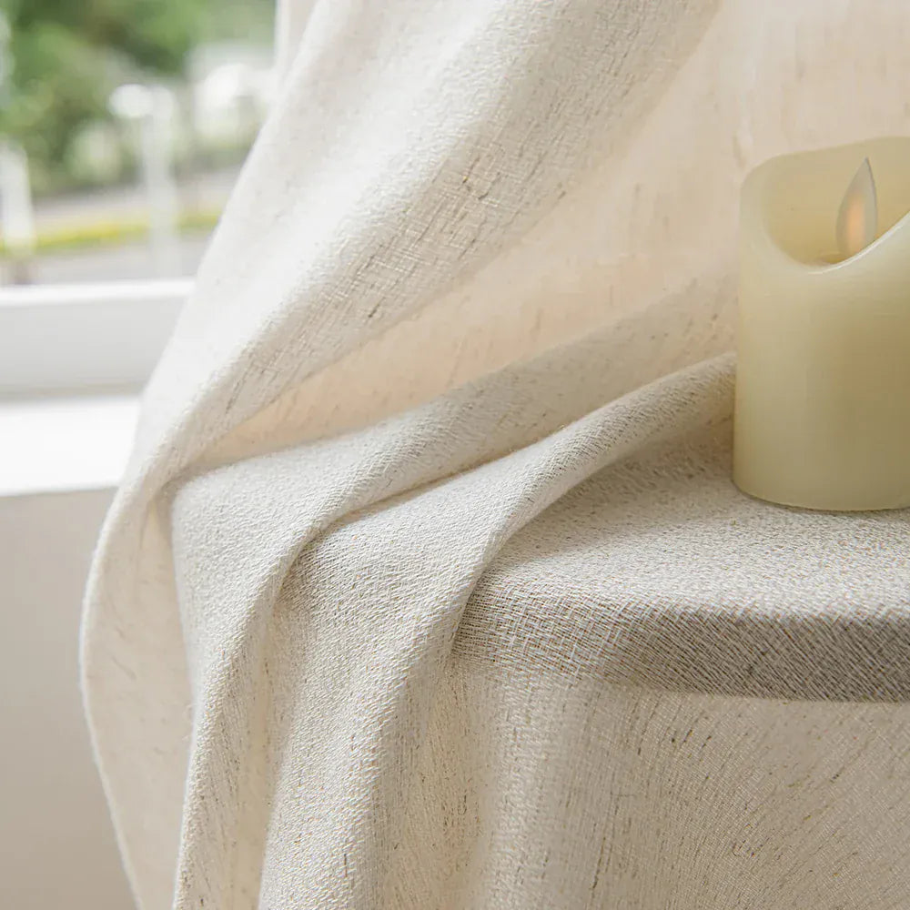 White / W300xL265cm / Grommet Voilage Style Lin Sur Mesure – Tulle Moderne Uni pour Salon ou Chambre, Déco Fenêtre Élégante