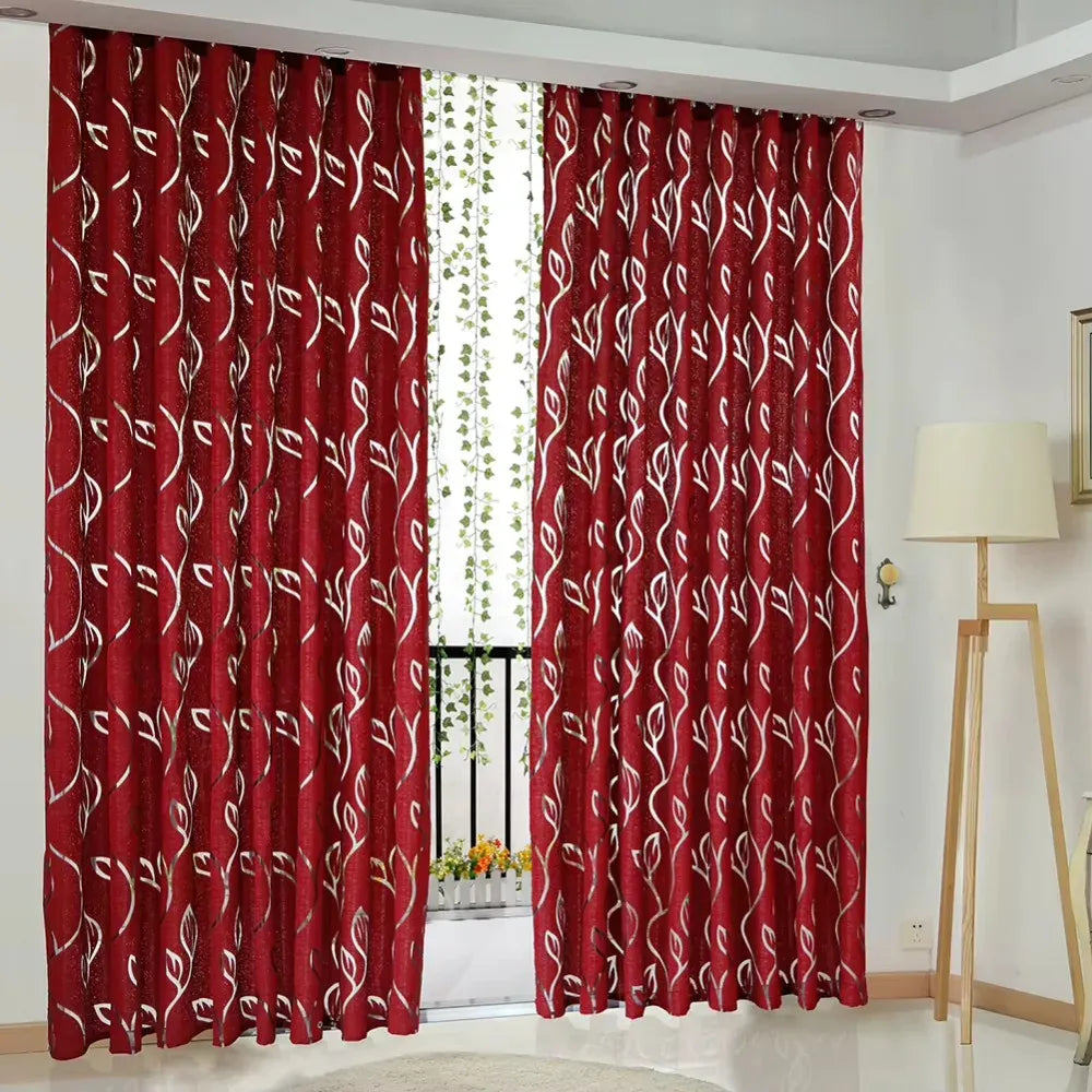 Wine red-1 panel / W100xH250cm Voilages Européens Motif Feuilles – Tulle Translucide pour Salon et Séjour, Décoration Élégante