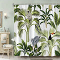 wyl-7010018 / 90X180cm Rideau de Douche Tropical – Motifs Lémuriens et Toucans, Forêt Luxuriante, Tissu Polyester Étanche