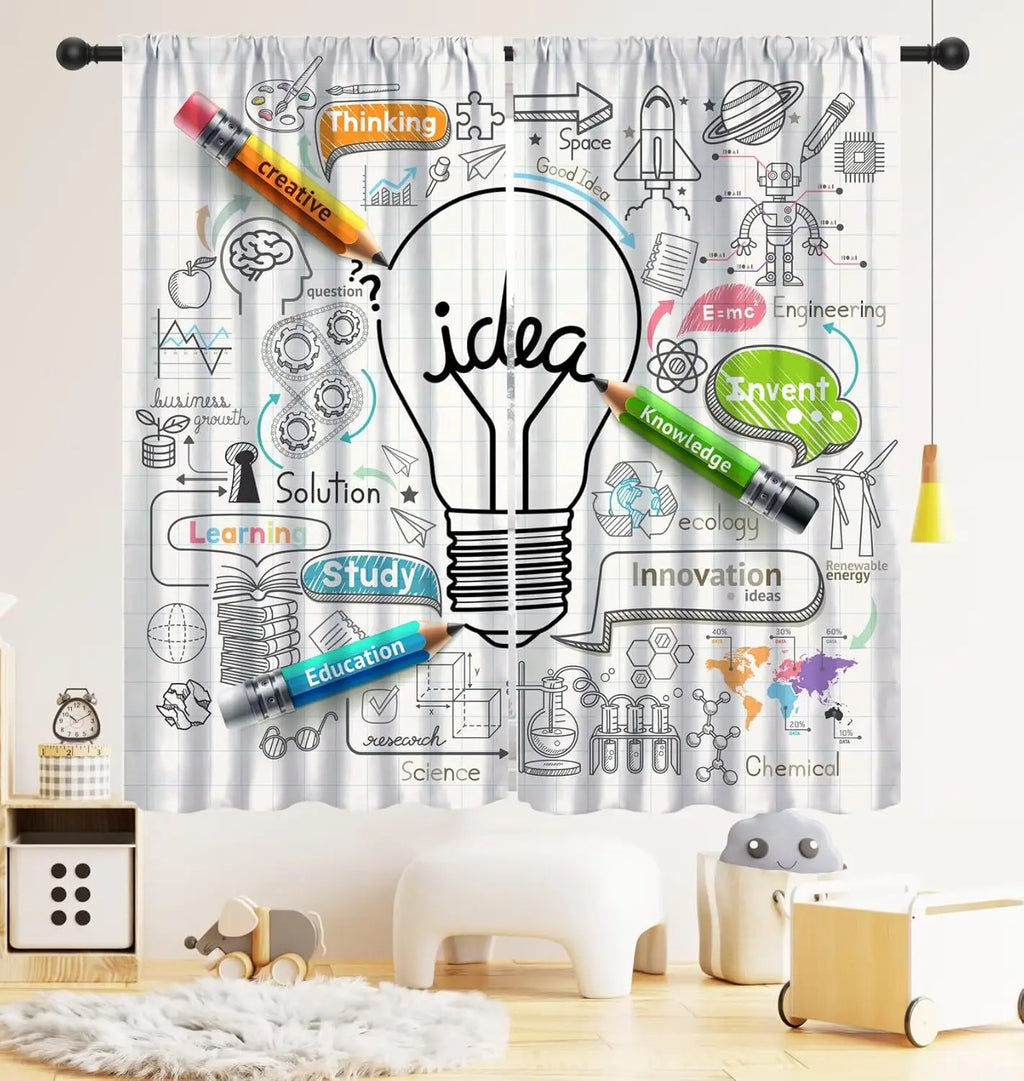 ZQ-2510071498 / 76x165CM-2PC Rideaux Enfant Thème Espace – Astronaute & Planètes, Occultants, Décoration Chambre