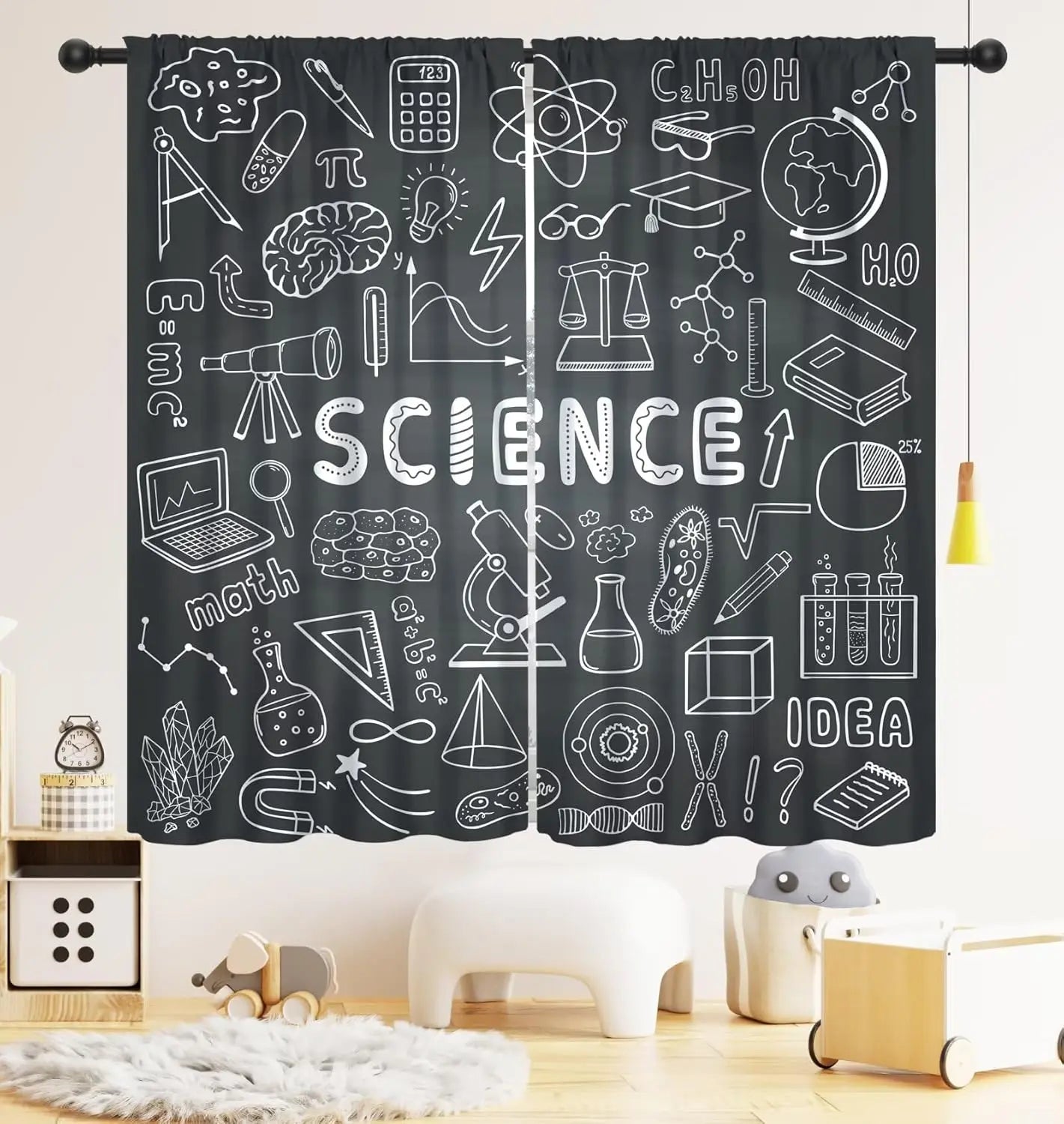 ZQ-2510071501 / 76x165CM-2PC Rideaux Enfant Thème Espace – Astronaute & Planètes, Occultants, Décoration Chambre