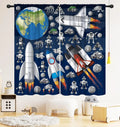 ZQ-2510071512 / 130x160CM-2PC Rideaux Enfant Thème Espace – Astronaute & Planètes, Occultants, Décoration Chambre