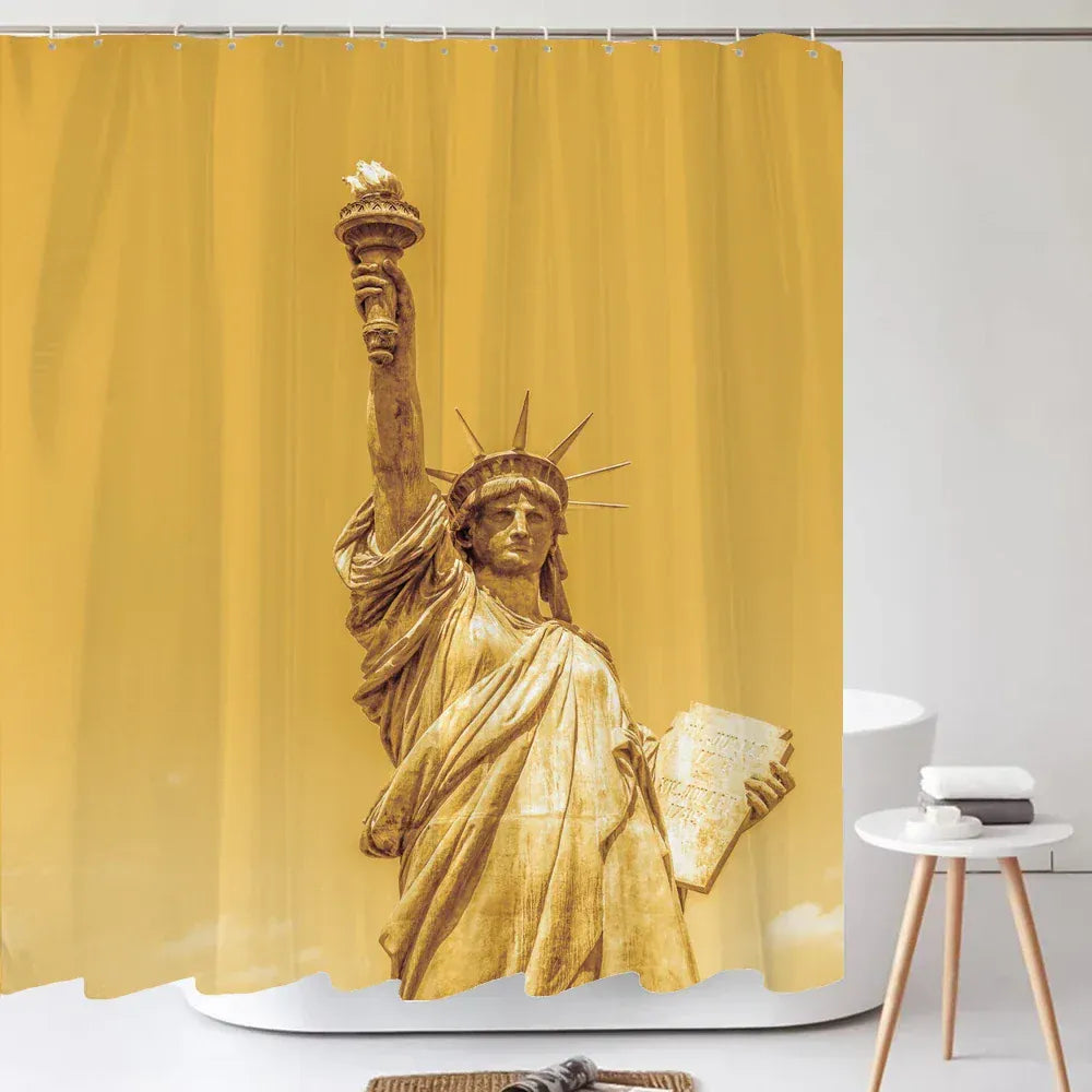 zy-250603010390 / W270xH180cm Rideau de Douche Statue de la Liberté – Style Américain, Imprimé Haute Qualité, Tissu Polyester Étanche
