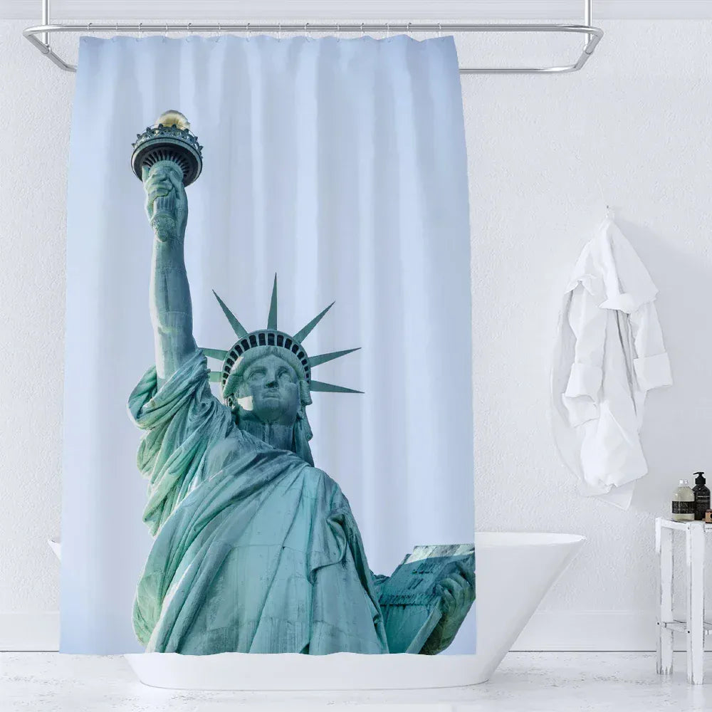 zy-250603010395 / W140xH180cm Rideau de Douche Statue de la Liberté – Style Américain, Imprimé Haute Qualité, Tissu Polyester Étanche